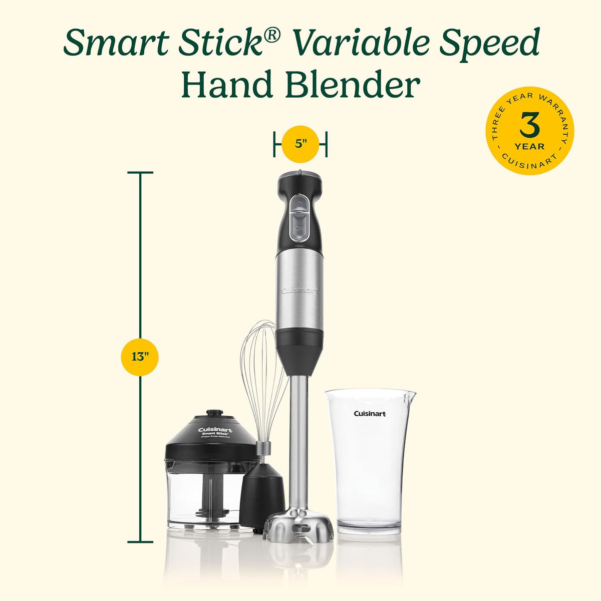 Cuisinart CSB-179 Smart Stick Licuadora de mano de velocidad variable, acero inoxidable