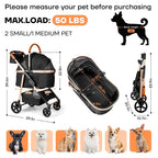 Cochecito para perros y gatos para mascotas pequeñas/medianas de hasta 50 libras, cochecito plegable 3 en 1 para mascotas con transportador desmontable, asiento de automóvil, canasta de almacenamiento