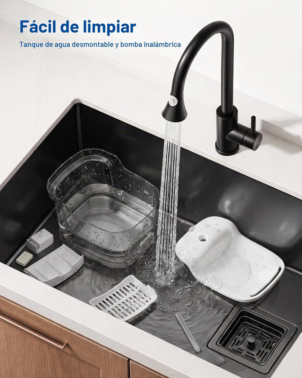 PETGUGU Fuente de agua para gatos de 2L/68 oz Fuente inalámbrica para
