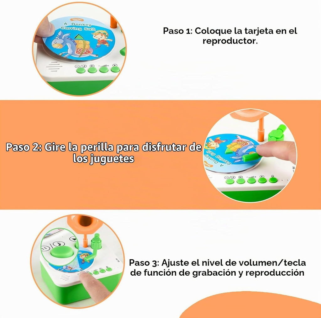 Tocadiscos fonógrafo infantil con 96 tarjetas de aprendizaje