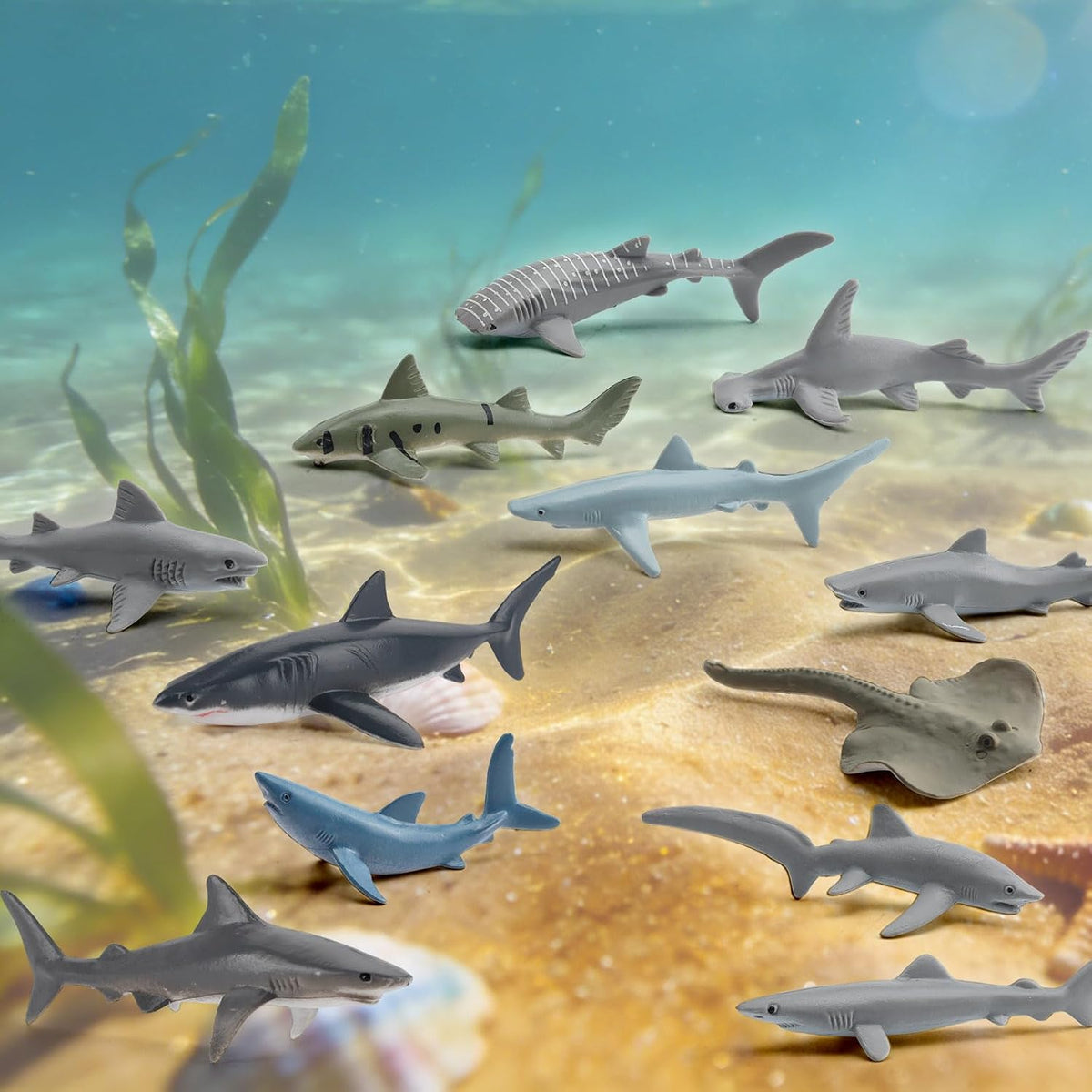 12PCS Tiburones Blancos Animales del Océano Criaturas de Pescado Conjunto de Juguete de Mar Figura de Pez Vela a Granel