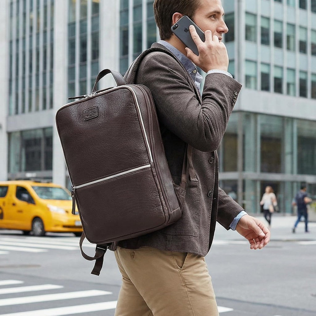 LEATHER VILLAGE Mochila de cuero para computadora portátil para hombres con