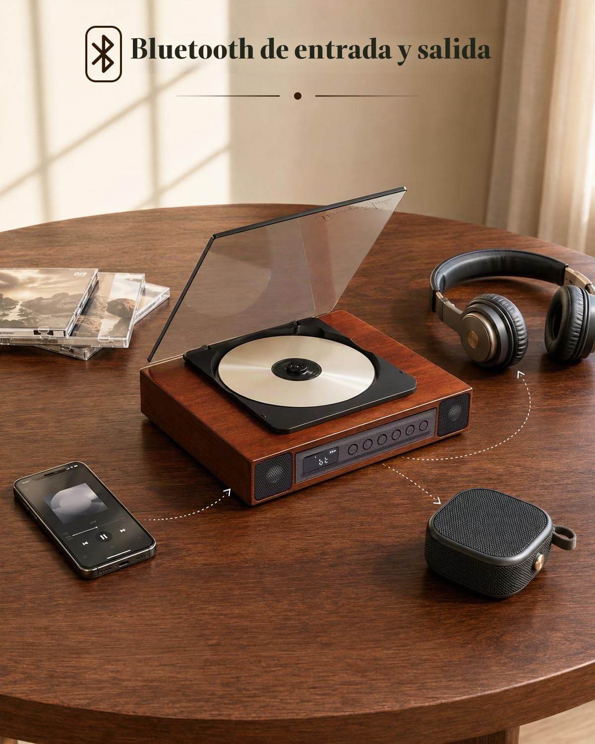K10 Reproductor de CD Bluetooth con Altavoces para el Hogar, Recargable