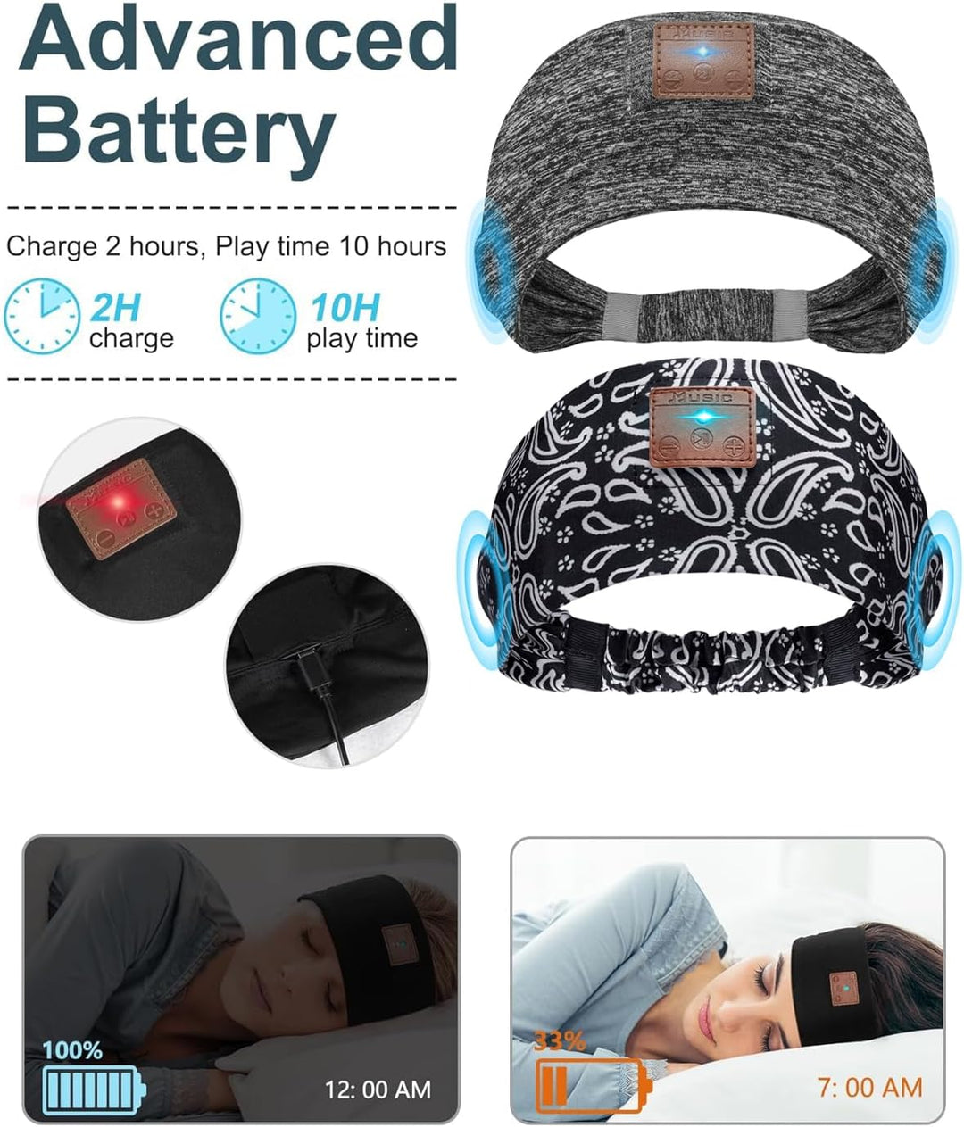 Mixiba Paquete de 2 auriculares para dormir, diadema con altavoz es...