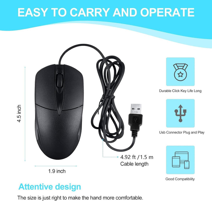 SUNYIWJIE 60 unidades de mouse USB con cable negro para computadora...