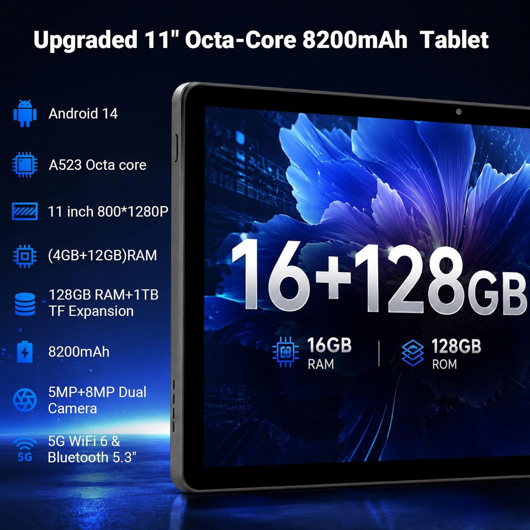 MUISOO Tableta de 11 pulgadas, Octa-Core, 16GB RAM 128GB ROM 1TB Ex...