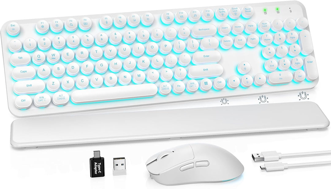 Combo de teclado y ratón inalámbricos, teclas redondas retroilumina...
