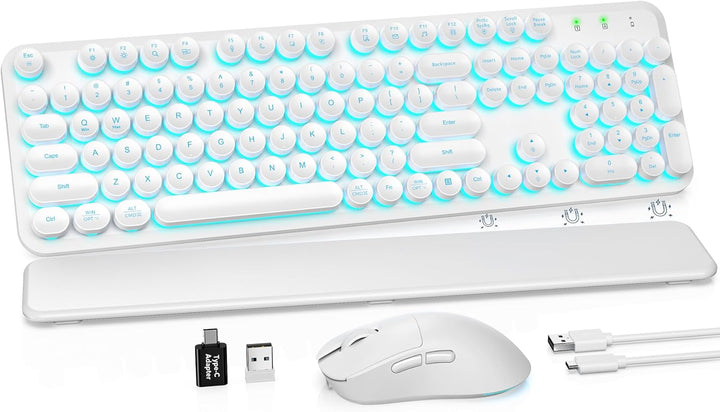 Combo de teclado y ratón inalámbricos, teclas redondas retroilumina...