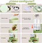 Alimentador automático para gatos, dispensador de agua de acero inoxidable, alimentador de alimentos por gravedad y bebedero con cuenco de comida para mascotas, para gatitos pequeños y medianos, cachorros, mascotas, gran capacidad (verde)
