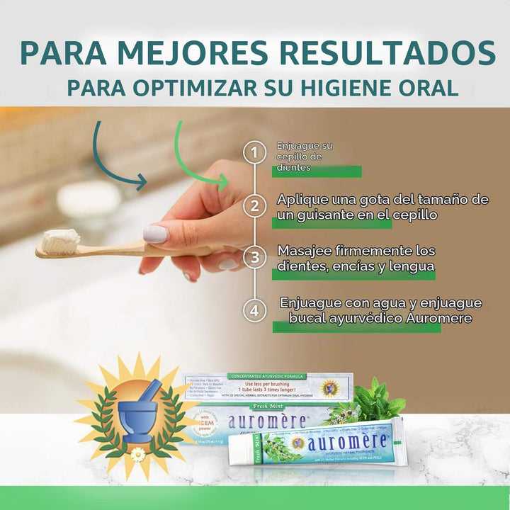 Auromere Pasta dental ayurvédica de hierbas, menta fresca, vegana,...