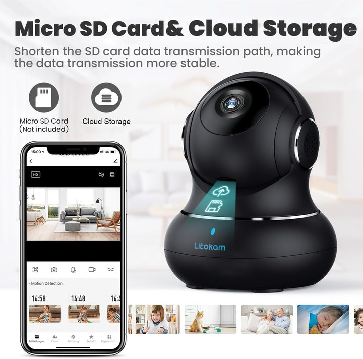 litokam Cámara de seguridad interior 2K, cámaras de 360° para segur...