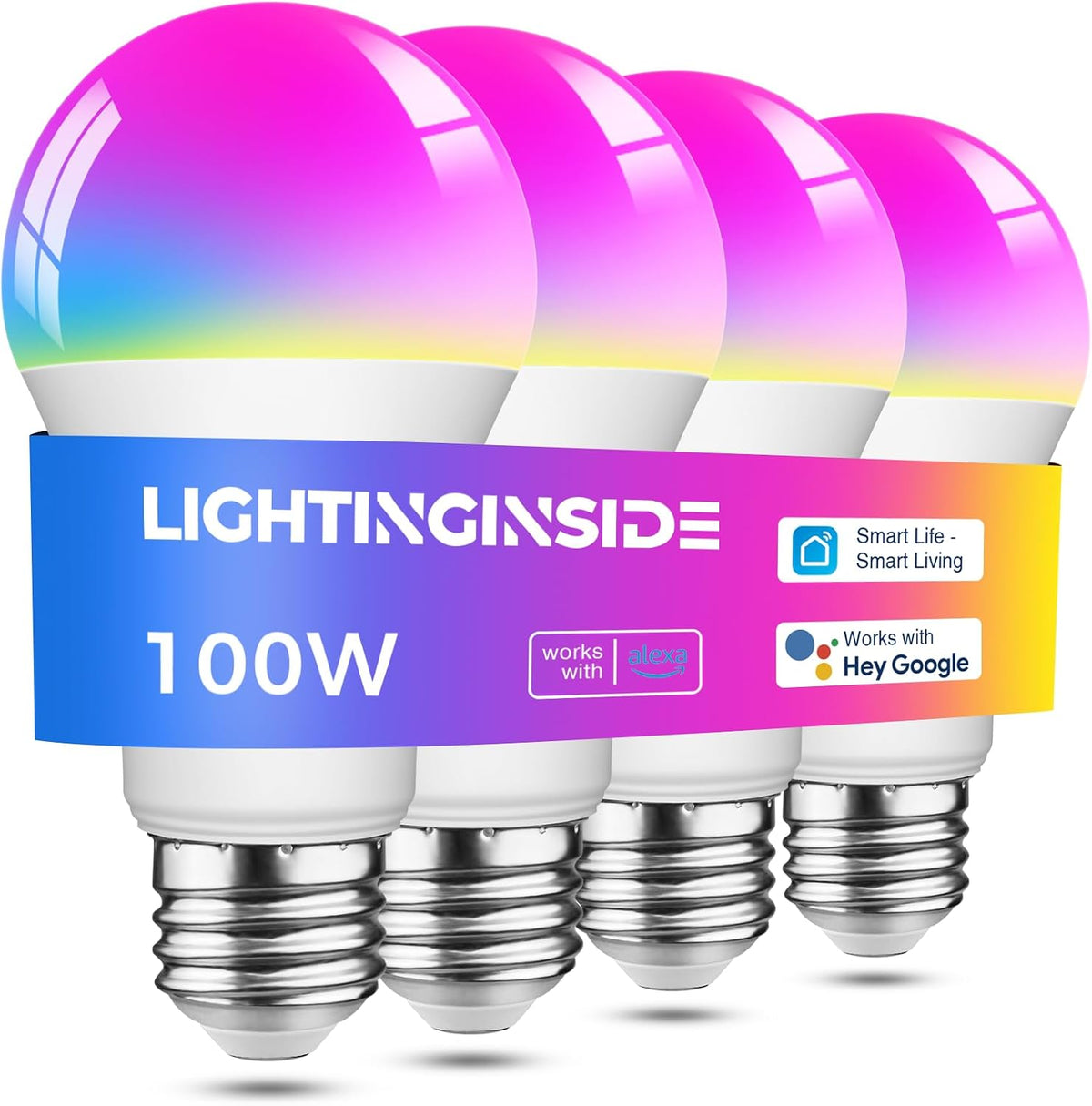 Smart Light Bulbs 100W Work con Alexa/Google Home, 4PCS