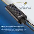 USBGear, USBG-BREC307, hub USB 3.2 de 7 puertos, alimentado, adaptador 5V/4A