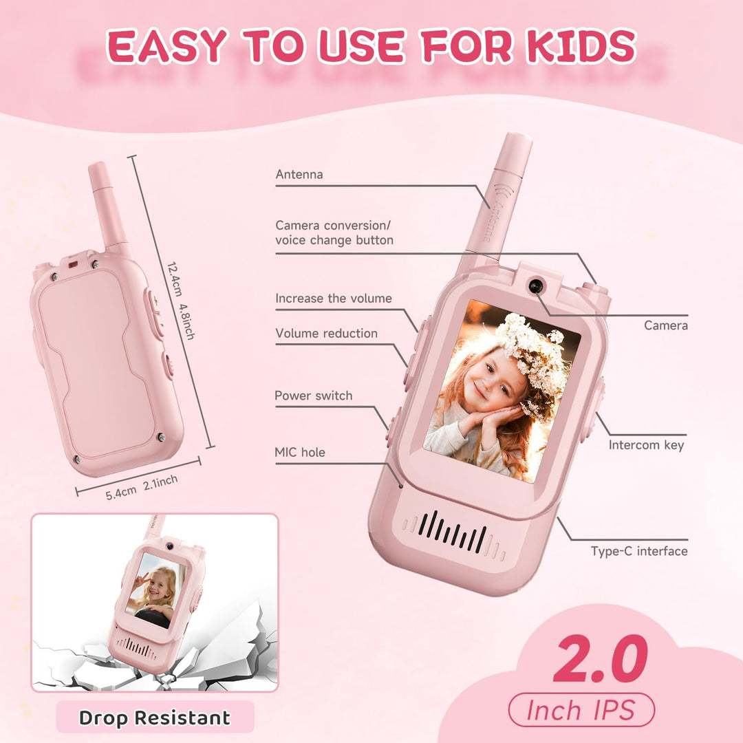 Walkie Talkies de video para niños, paquete de 2 intercomunicadores...