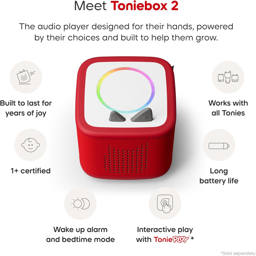 Toniebox 2 Audio Player Disney Bundle para Kids 3+ con Lightning McQueen, Simba, Winnie Pooh, y Baloo - Sunset Red