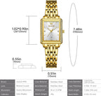 OLEVS Reloj de mujer de oro de acero inoxidable, reloj de cara cuadrada pequeña con decoración de diamantes, reloj de vestir de cuarzo analógico de lujo para mujer, reloj de pulsera impermeable con