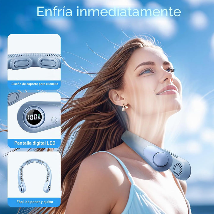 Ventilador de cuello portátil que sopla aire frío, pantalla LED, ve...
