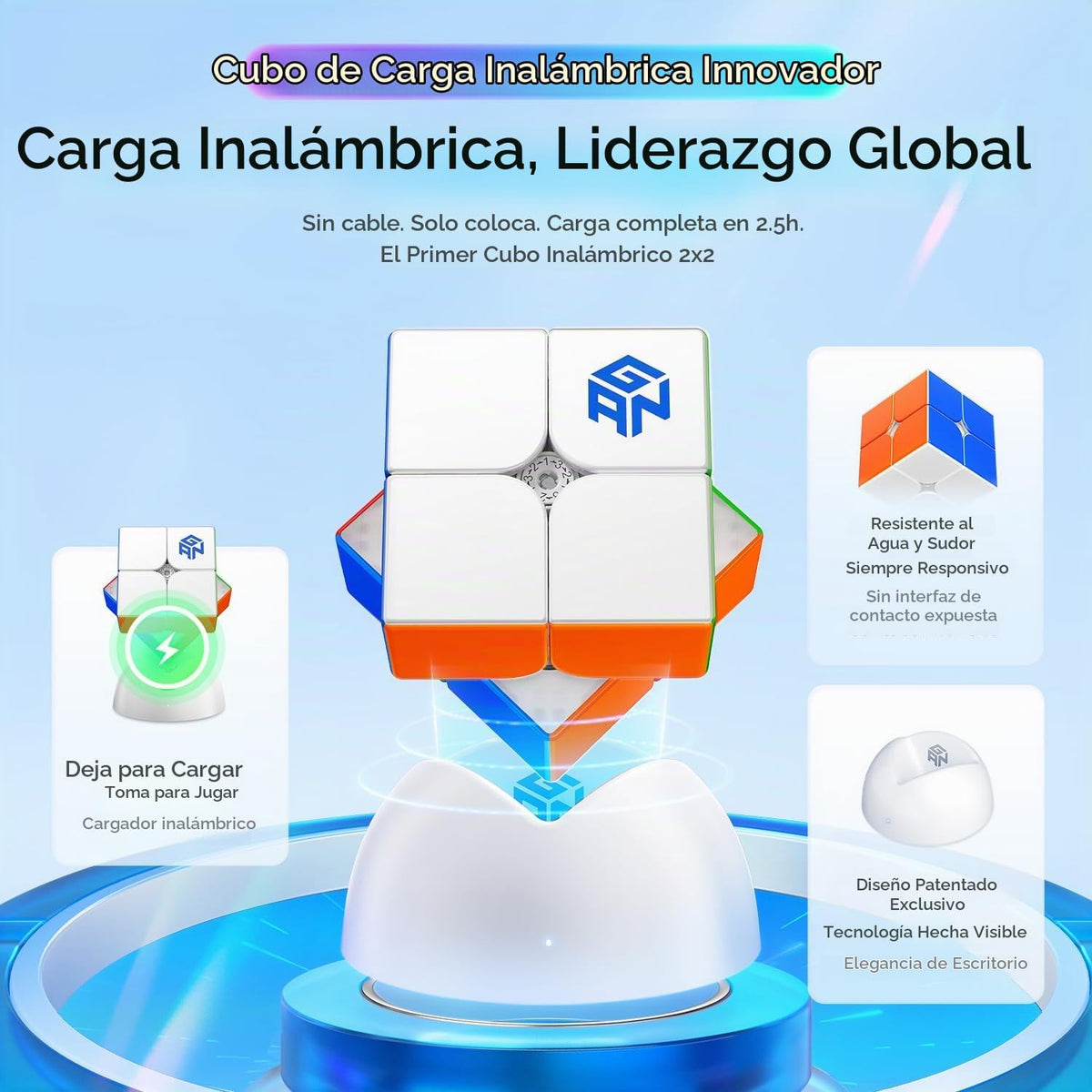 GAN 251 UI 2x2 Smart Speed Cube - Magnético, carga inalámbrica y recubierto