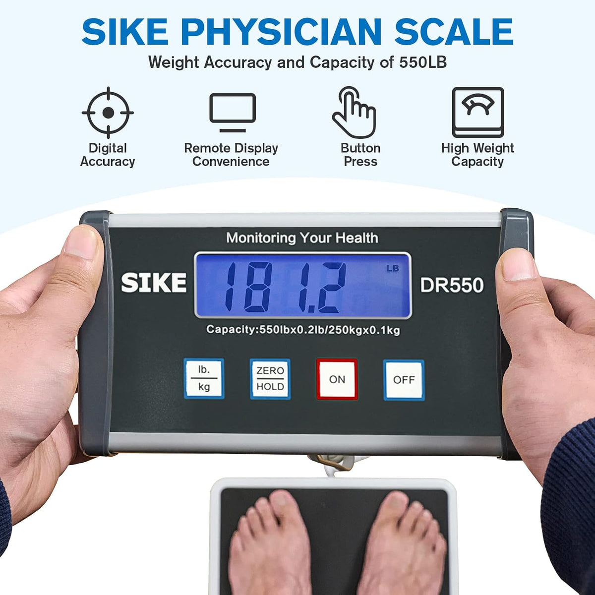 SIKE - Báscula digital para médicos, báscula de peso de suelo de 550 libras de capacidad