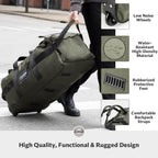 45/80/100/120L Bolsa de lona con ruedas, bolsa de viaje extra grande duradera + bolsa de aseo personal, resistente, plegable con correas para el hombro, uso como equipaje o mochila