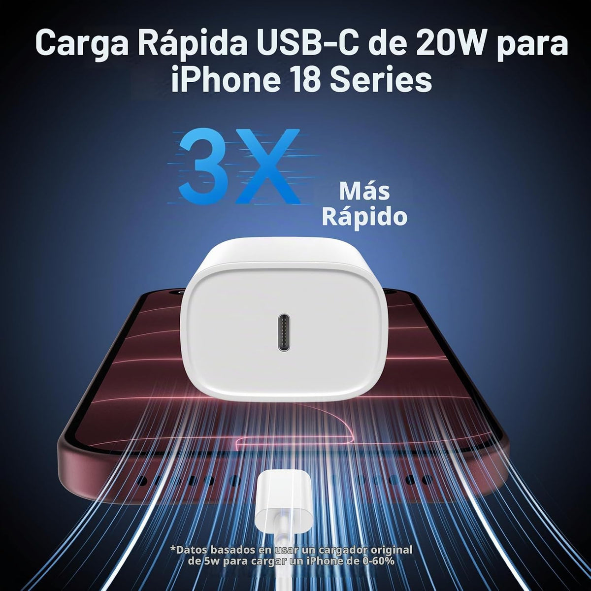 Cargador de carga rápida para iPhone 18, 17, 16, 15, cargador tipo C