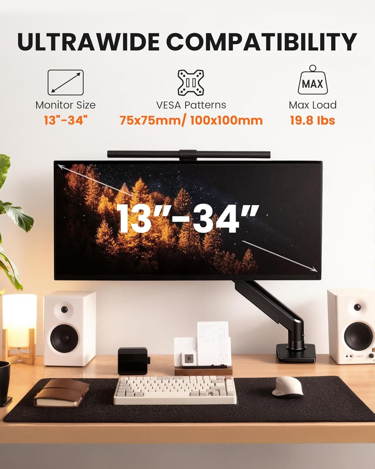 ErGear Brazo de Monitor Único, Montura de Monitor Completamente Ajustable para Pantallas de 13–34 Pulgadas, Soporte de Monitor de Computadora de Instalación Rápida con Montaje VESA Sin Herramientas