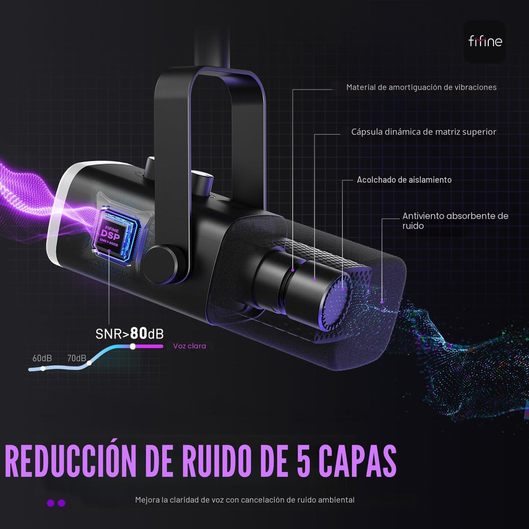 FIFINE - Micrófono dinámico XLR\/USB para podcasts, de transmisión...
