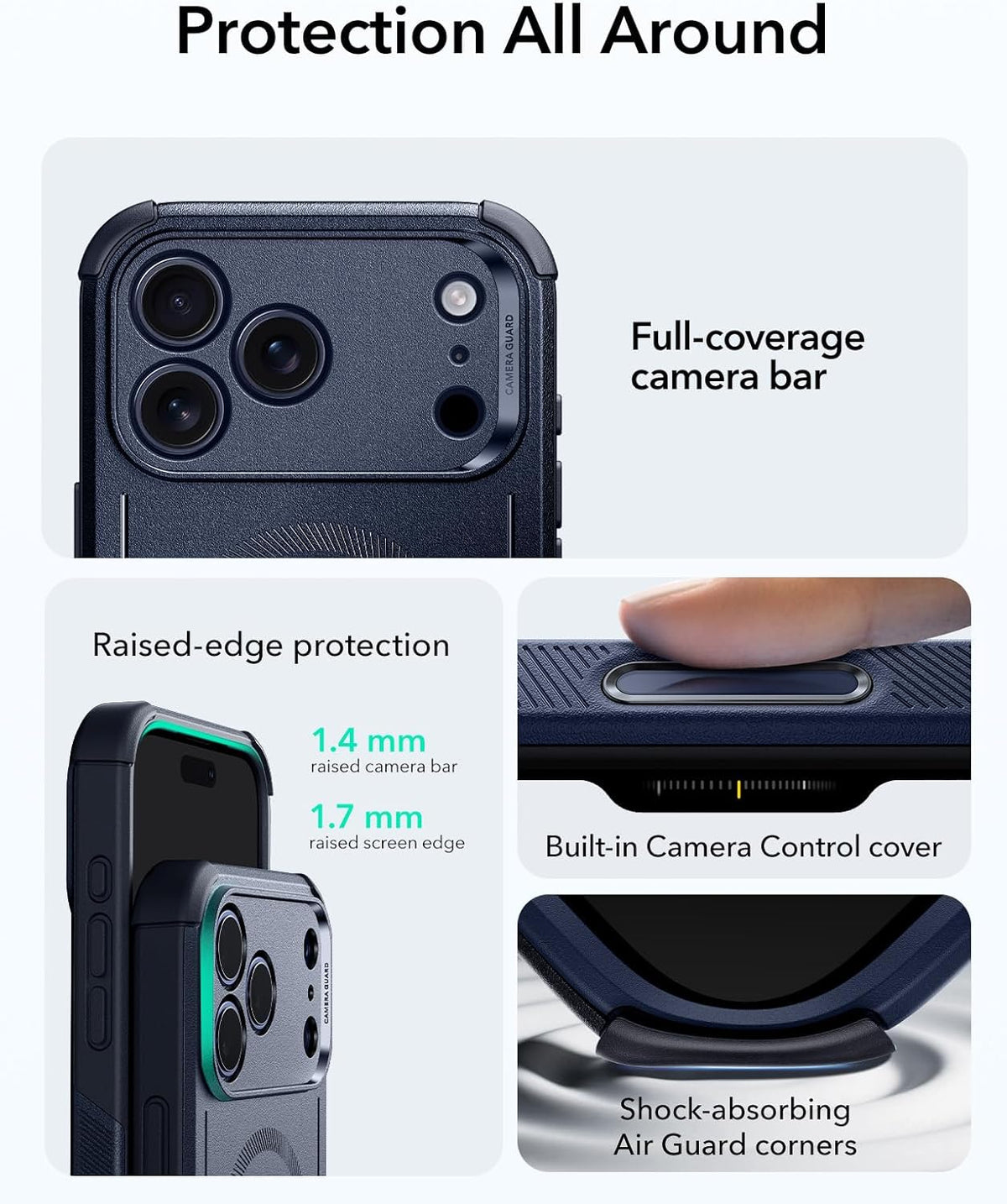 ESR Paquete de 3 protectores de pantalla y funda Cyber Tough