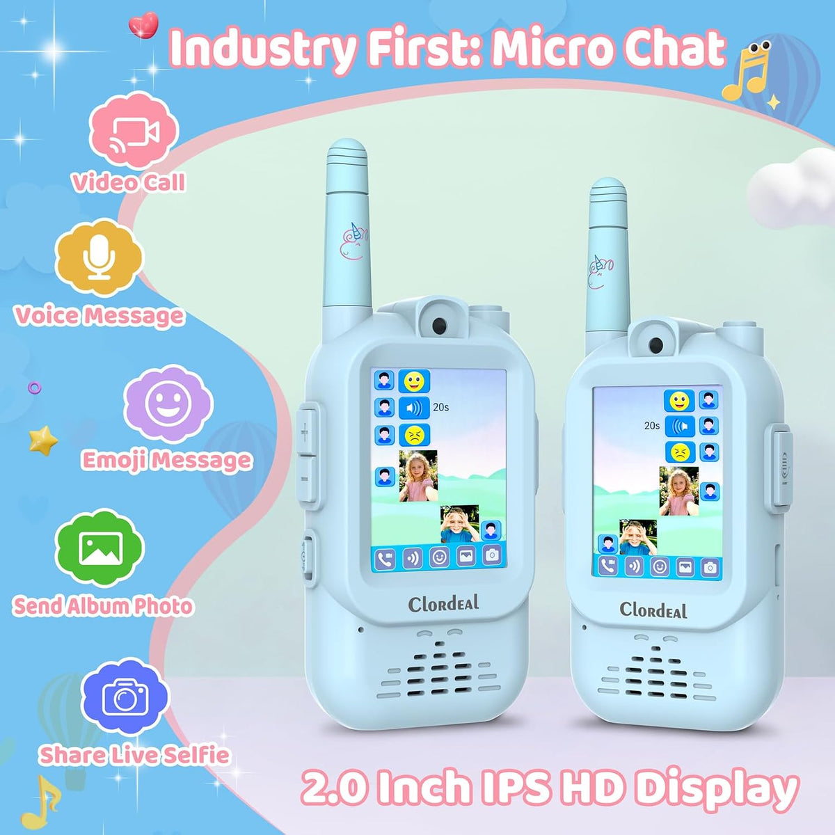 Walkie Talkies de video para niños con videollamadas cara a cara, cambiador de voz, cámara y almacenamiento de fotos, rango de 600 pies, juguete recargable para niños y niñas de 3 a 12 años