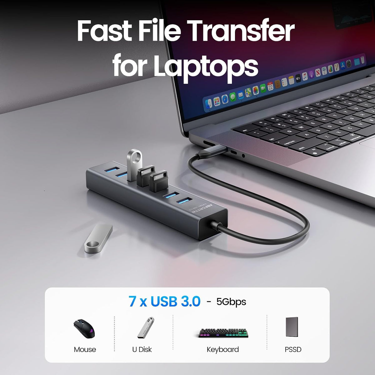 ABFCRTTW, hub USB, alimentado, adaptador 5V/3A