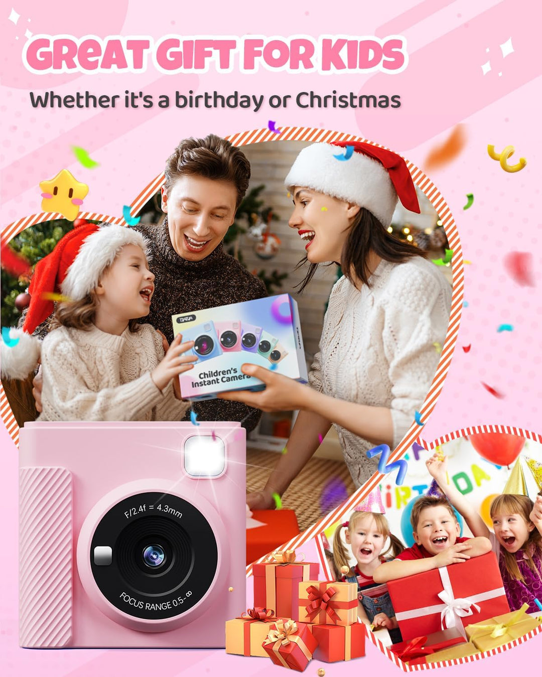 TIATUA Cámara de impresión instantánea para niños, regalos de cumpl...