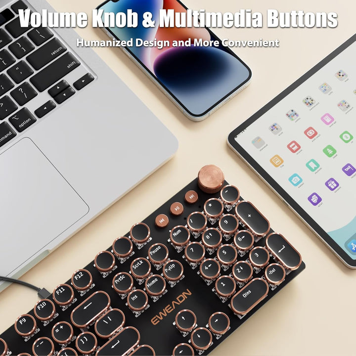 TISHLED Teclado Mecánico para Juegos Estilo Máquina de Escribir, Re...