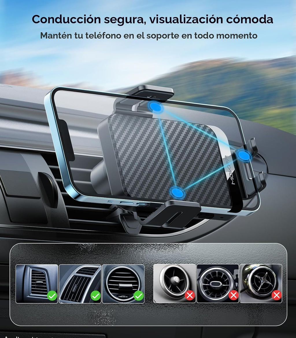 Cargador inalámbrico para automóvil MOKPR, cargador de auto de 15W con sujeción automática compatible con iPhone 16/15/14/13/13 Pro/12 pro/12/11, Samsung Galaxy S23/S22/S21/S20, etc