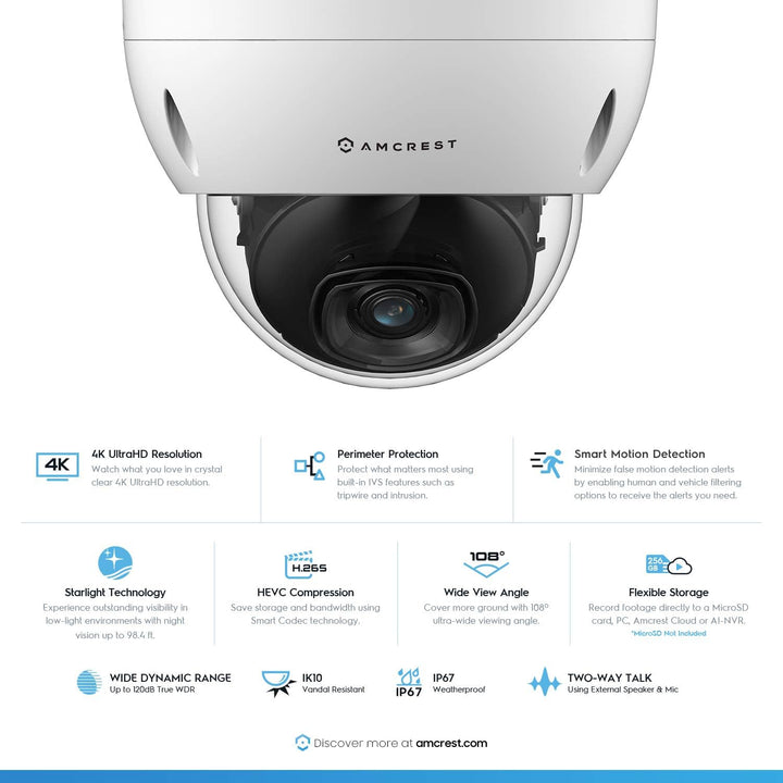 Amcrest UltraHD 4K (8MP) Cámara IP Bullet POE para exteriores, 3840...