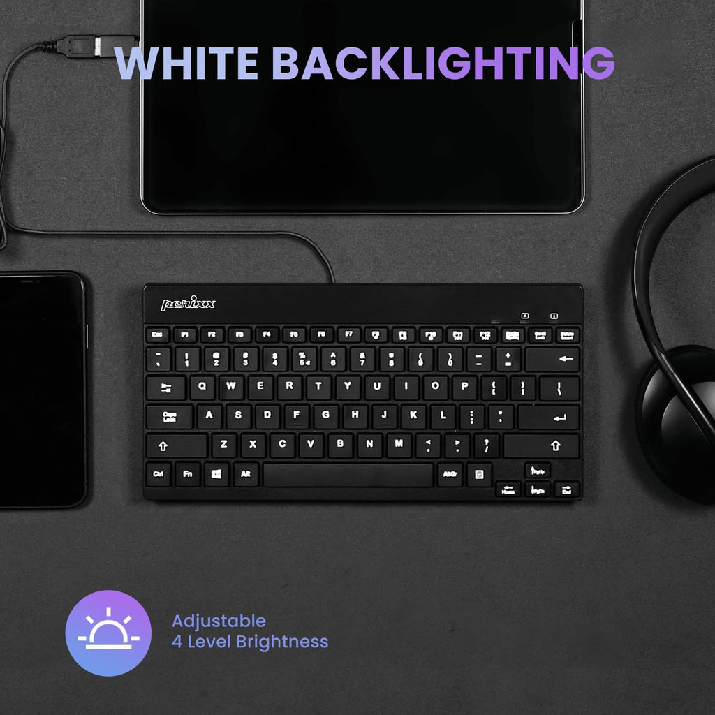 Perixx PERIBOARD-326 - Teclado USB mini retroiluminado con cable co...