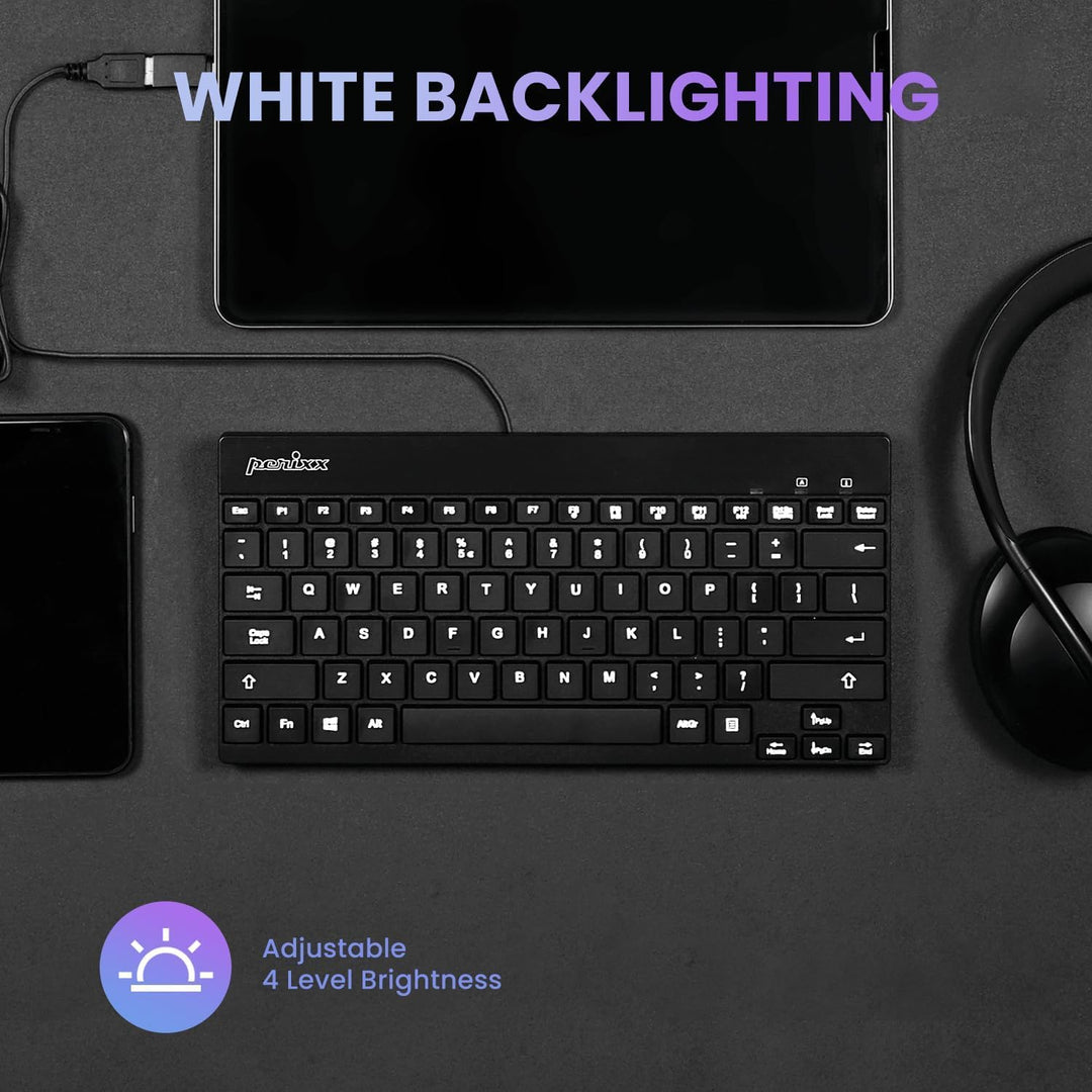 Perixx PERIBOARD-326 - Teclado USB mini retroiluminado con cable co...