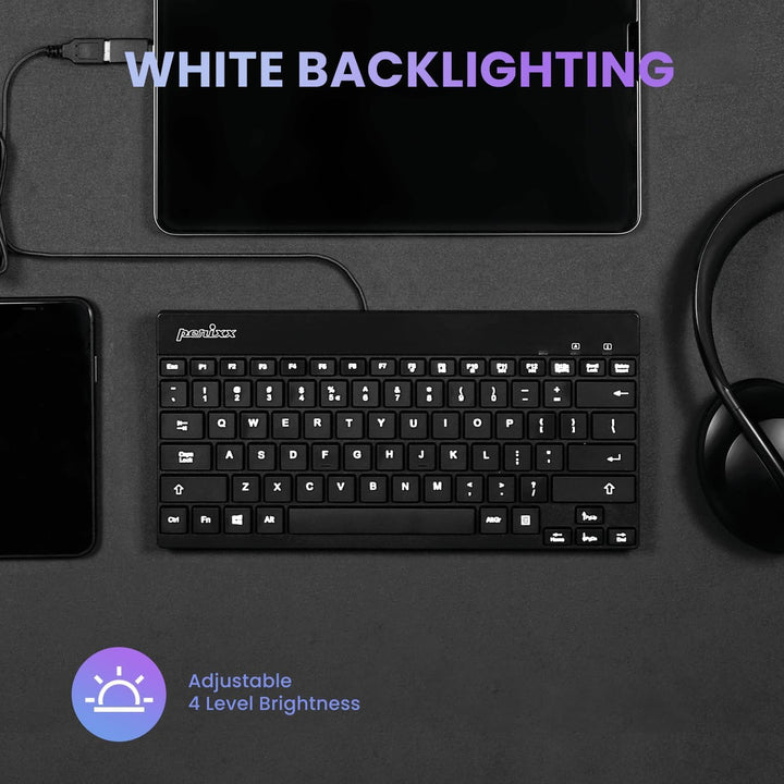 Perixx PERIBOARD-326 - Teclado USB mini retroiluminado con cable co...