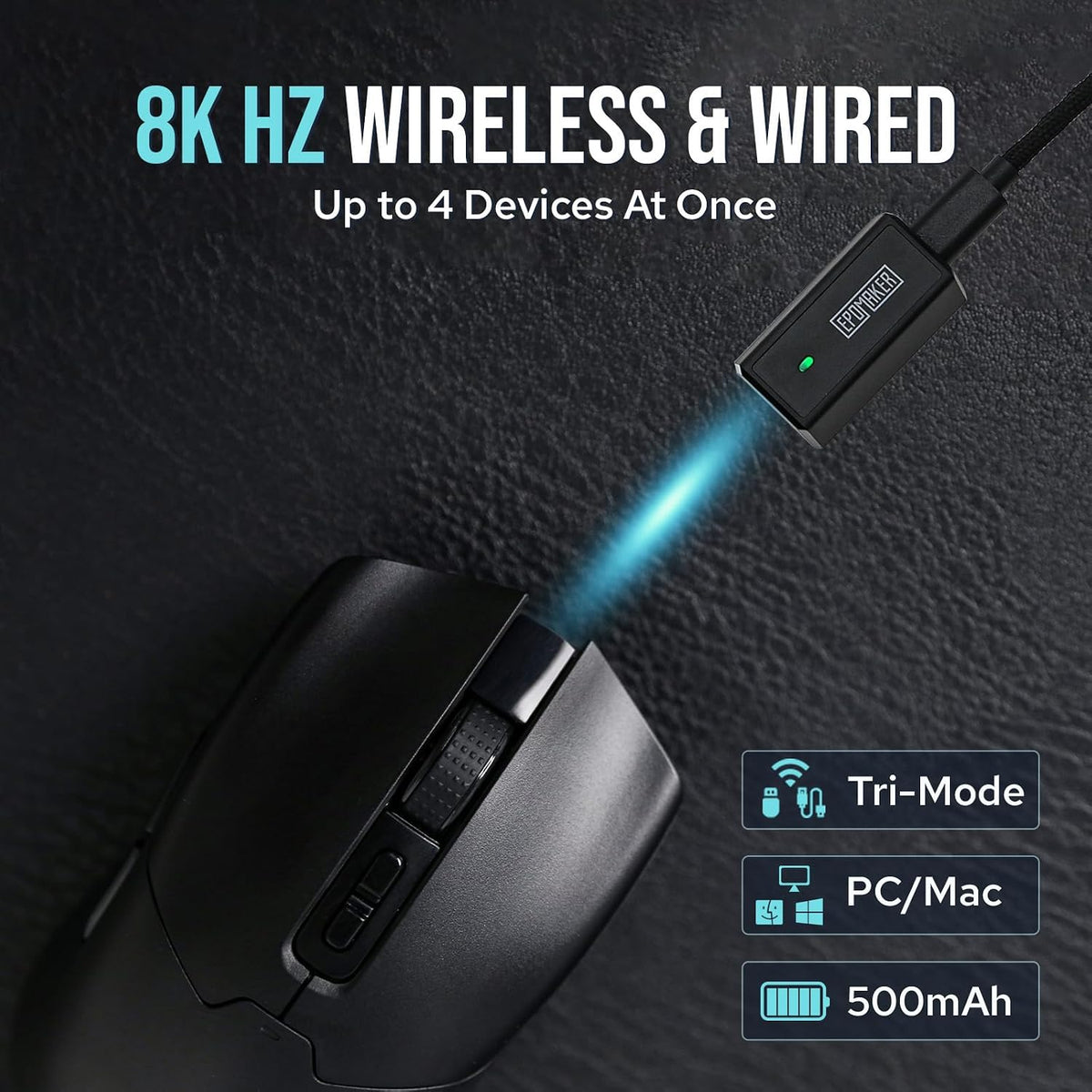 EPOMAKER Click Gaming Mouse inalámbrico de 2.4 GHz\/BT\/tipo C, 800...