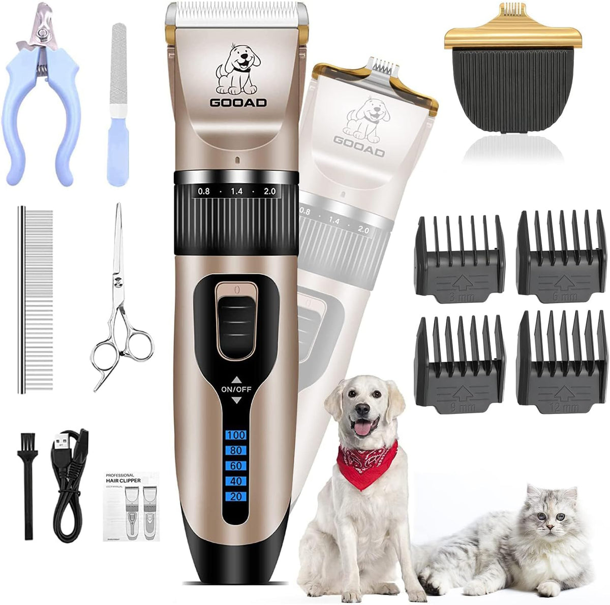 Kit de aseo y recortadora para perros pequeños y grandes y gatos