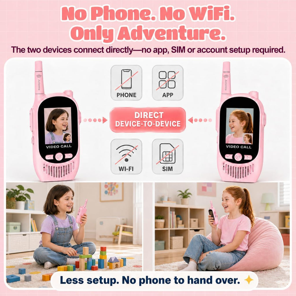 Walkie Talkies de video para niños, paquete de 2 walkie talkies recargables con cámara y pantalla, radios bidireccionales de largo alcance para acampar en interiores y exteriores, regalos para niñas y