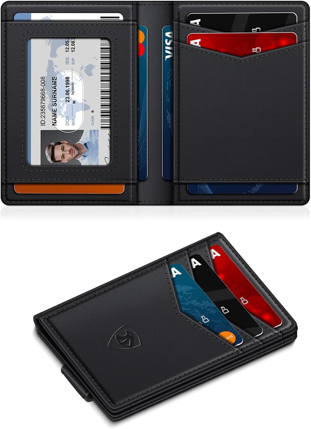 ZALVEX Billetera de cuero para hombre para 12-15 tarjetas, delgado...
