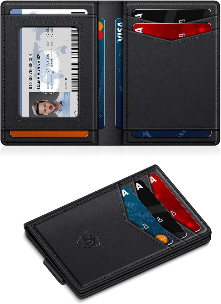 ZALVEX Billetera de cuero para hombre para 12-15 tarjetas, delgado...