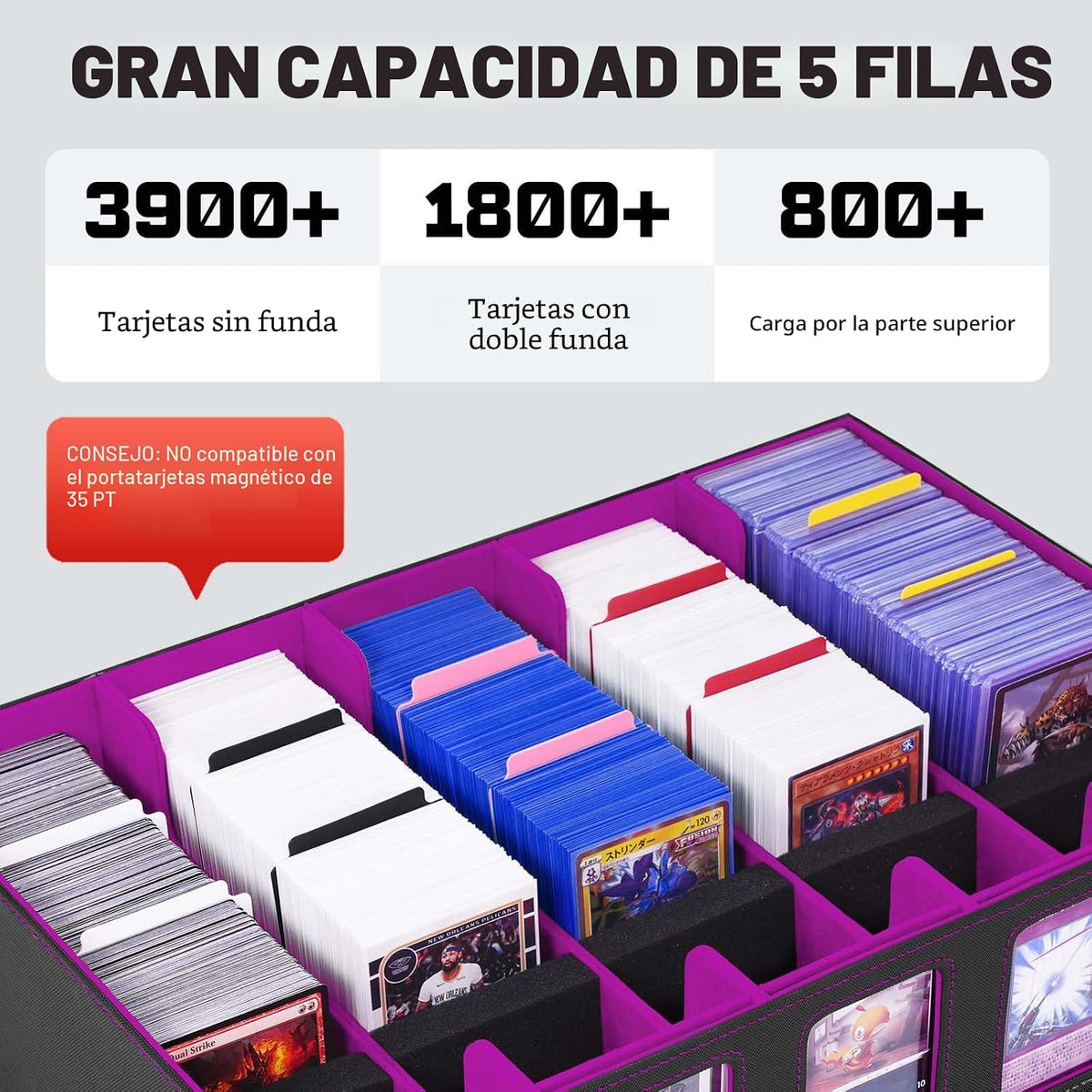 ZLCA Caja de almacenamiento de tarjetas coleccionables de 5 filas con asa