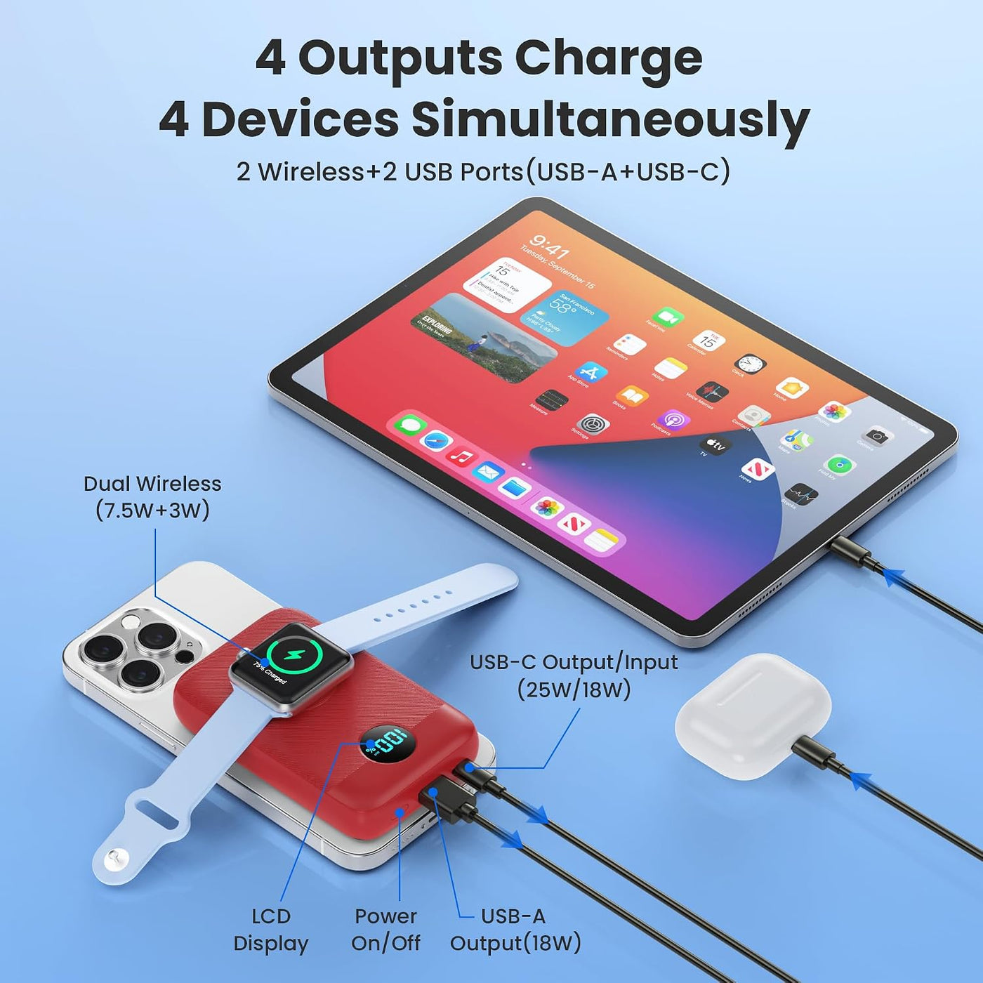 Cargador magnético portátil para iPhone, Power Bank de 10800mAh 4-e...