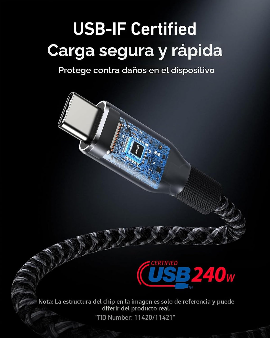 Anker Prime USB C a USB C Cable, 240W Fast carga Durable Cable (3 ft)