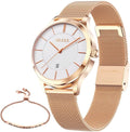OLEVS Relojes para Mujeres y Juego de Pulseras Slim Casual Vestir Reloj de Muñeca para Dama Rosado Oro