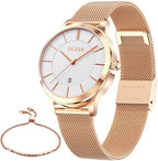 OLEVS Relojes para Mujeres y Juego de Pulseras Slim Casual Vestir Reloj de Muñeca para Dama Rosado Oro