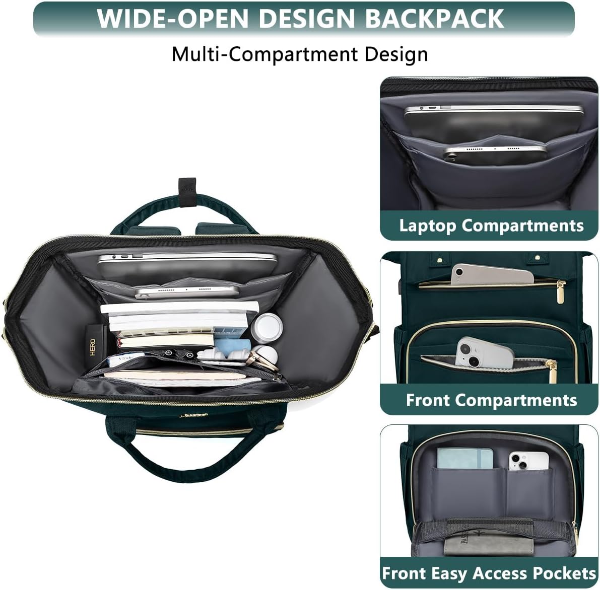Focdod Mochila para laptop para mujer, bolsas de trabajo, 15,6 pulgadas, 02-Verde oscuro