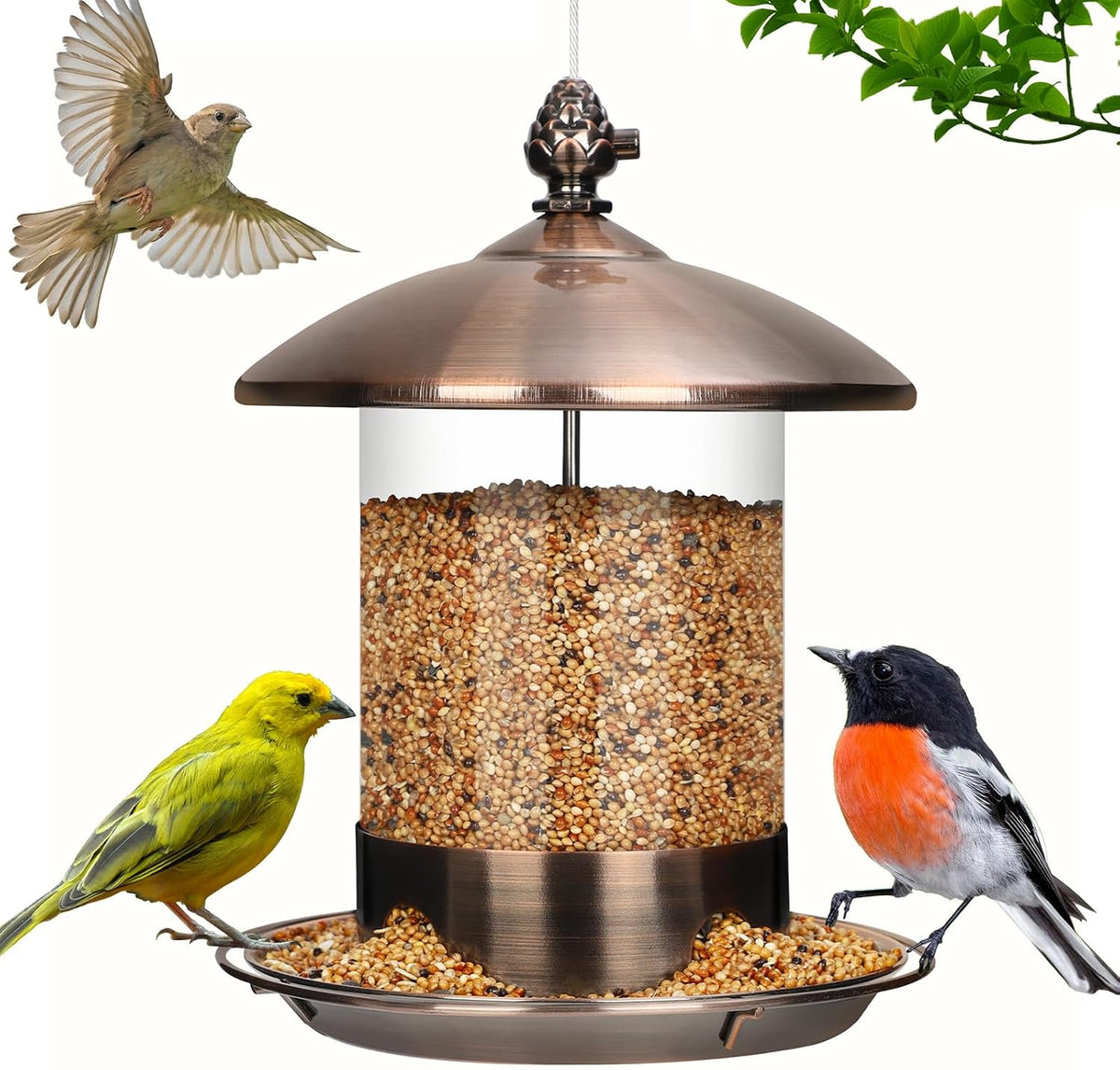 Comederos metálicos para pájaros para colgar al aire libre, bandeja