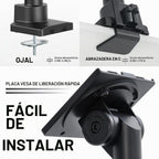 Brazo de monitor resistente para pantallas ultraanchas de 57", soporta hasta 59.4 libras, soporte de escritorio de movimiento completo con VESA de liberación rápida (75/100/7.874 in